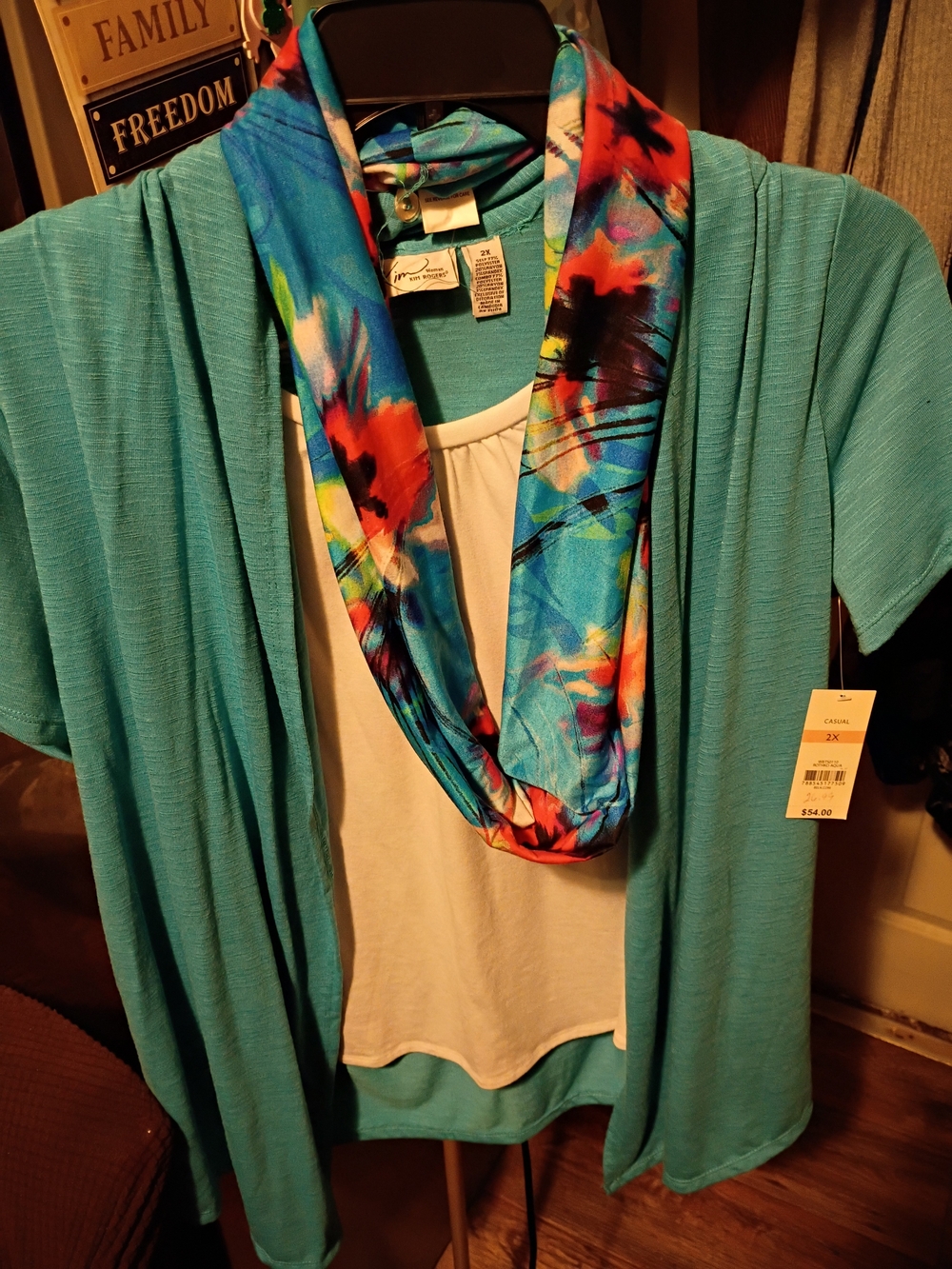 Kim Rogers Turquoise Infinity Scarf with Multicolor Floral Splash